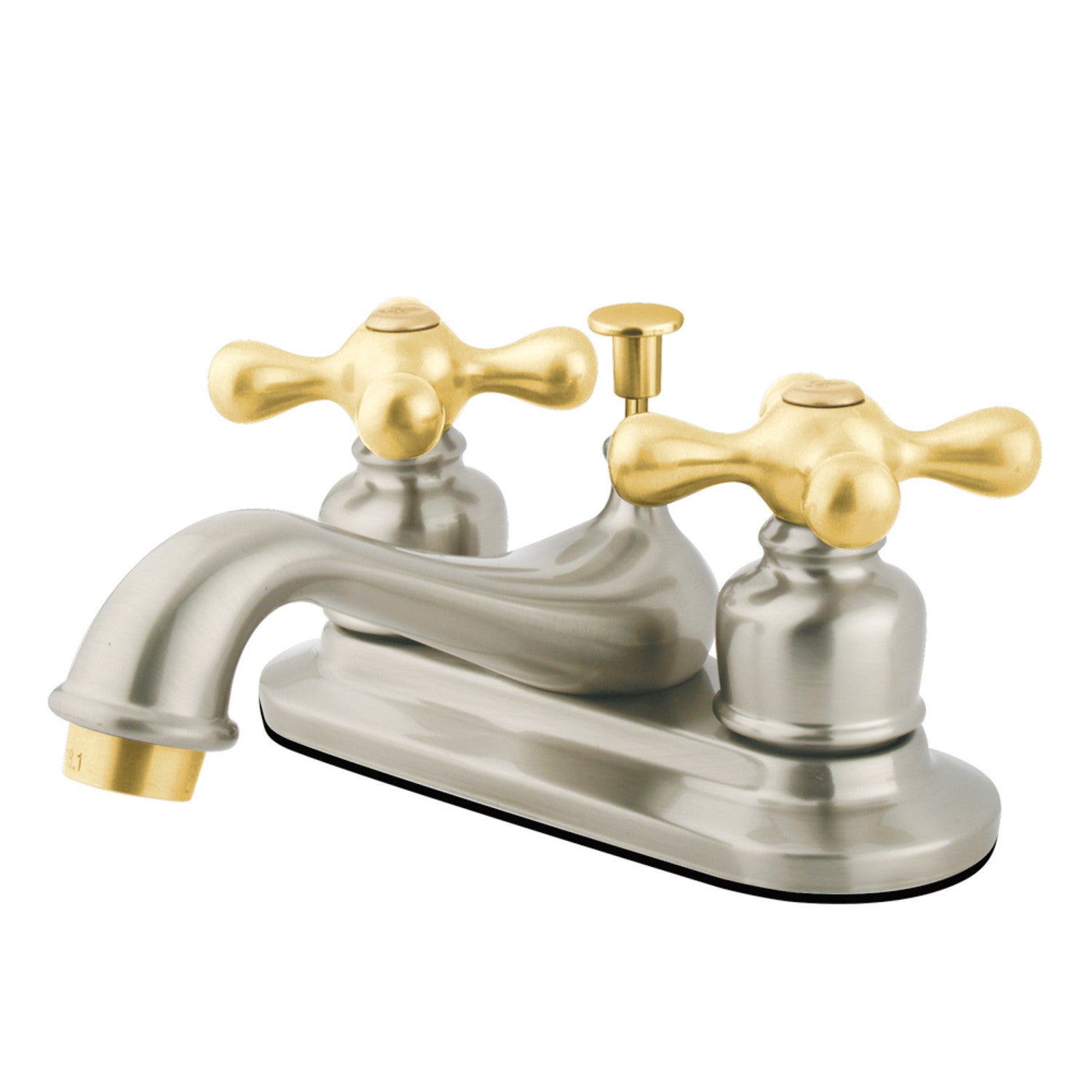 Kingston Heirloom GKB609AX - Restoration Double-Handle 3-Hole Deck Mount 4-Inch Centerset Bathroom Faucet with Pop-Up Drain, Brushed Nickel/Polished Brass — image 1